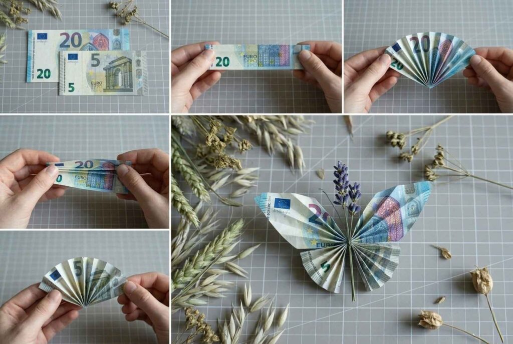 Faltanleitung Geldschein DIY Schmetterling Geschenk